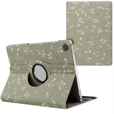 Afbeelding van Samsung Galaxy Tab A9 Plus Hoes: iMoshion 360 Draaibare Design Bookcase 2.0 Green Flowers Kunstleder Tablet Hoezen