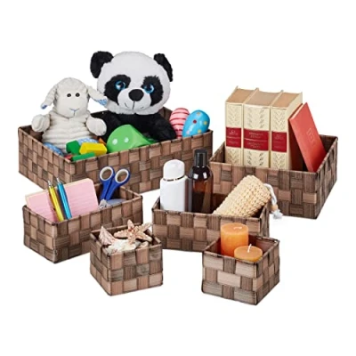 Afbeelding van Relaxdays opbergmand 6 stuks manden set opbergmandje opbergbox badkamermand bruin