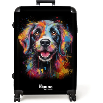 Afbeelding van NoBoringSuitcases.com® Koffer groot Reiskoffer lichtgewicht Hond als kleurrijke graffiti art Rolkoffer met 4 wielen Grote trolley XL 98 liter bagage