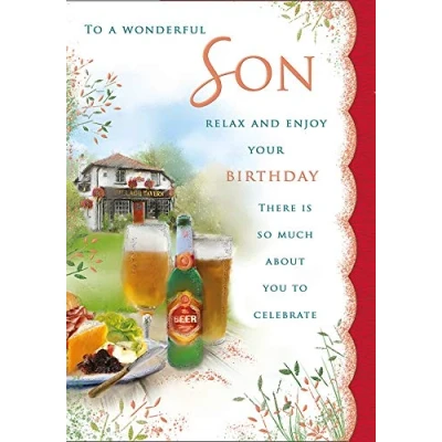 Afbeelding van Piccadilly Greetings Regal Publishing Verjaardagskaart Son 10 x 7 inch, groengrijswitoranjegeel