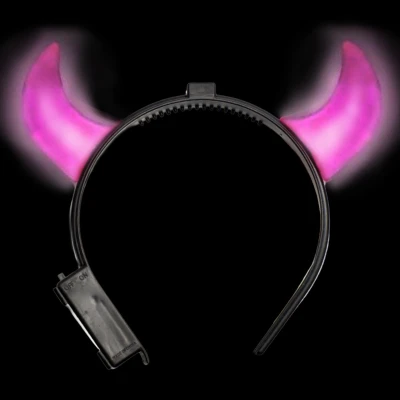Afbeelding van Partychimp Duivel Hoorns Met Roze Licht voor bij Halloween Kostuum Volwassenen Heren Dames Inclusief batterijen