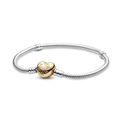 Afbeelding van PANDORA Schlangen Gliederarmband mit Herz Verschluss Sterling Silber und 18 Karat vergoldete Metalllegierung Moments Collection, 20cm