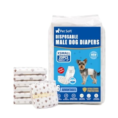 Afbeelding van Pet Soft Wegwerpluiers voor reuen, 20 stuks, hondenluiers mannen, super absorberende luiers incontinentie, luierwraps met nattigheidsindicator (XS tellen)
