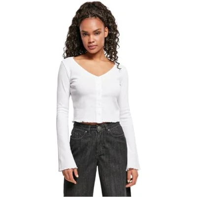 Afbeelding van Urban Classics Cropped RIB Longsleeve, Dames, Maat: XS, White