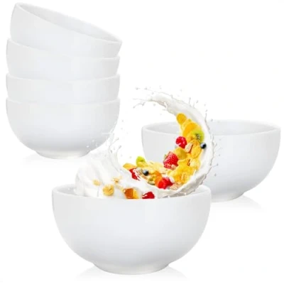 Afbeelding van COM FOUR® 6x keramische kom 600ml ontbijtgranenkom dessertkom saladekom ideaal voor ontbijt, tussendoortjes en desserts elegant design elke gelegenheid (6 stuks zuiver wit)