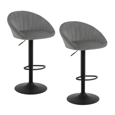Afbeelding van WOLTU Barkruk, set van 2, barstoelen, in hoogte verstelbaar, draaibaar, keukenkruk met rugleuning, kruk keukenbar, 150 kg, fluweel metaal, donkergrijs
