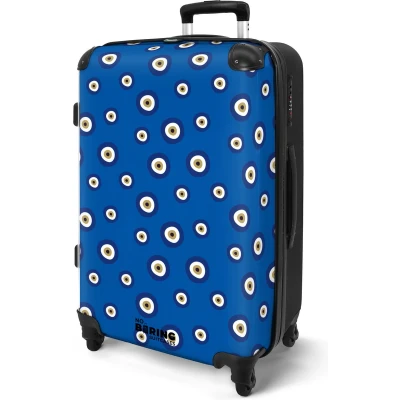 Afbeelding van NoBoringSuitcases.com® Koffer groot Rolkoffer lichtgewicht Blauwe Griekse ogen Reiskoffer met 4 wielen Grote trolley XL 20 kg bagage