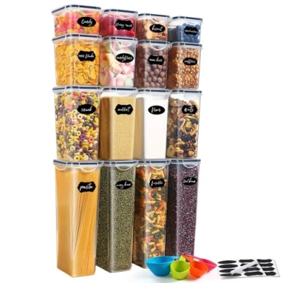 Afbeelding van YASHE Luchtdichte voedselopslagcontainers, set van 16, plastic bewaarcontainers voor granen met deksels, BPA vrije keuken en voorraadkastorganisatie droogvoer, pasta, meel suiker,
