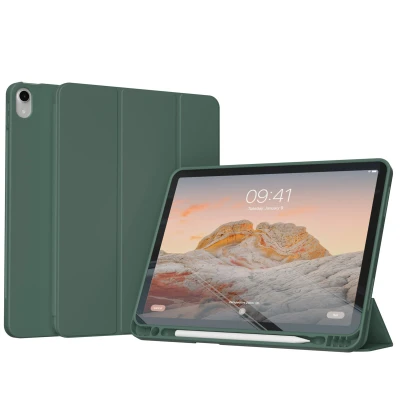 Afbeelding van Apple iPad Air 5 (2022) Hoes: Accezz Smart Silicone Bookcase Donkergroen Kunstleder Tablet Hoezen