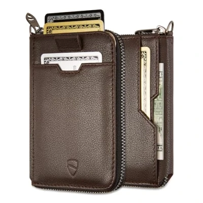 Afbeelding van Vaultskin Notting Hill slim leather RFID blocking zipper wallet unisex brown
