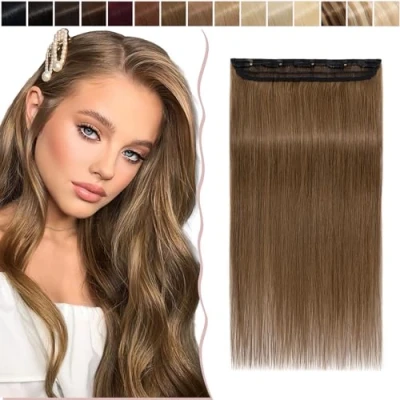 Afbeelding van SEGO Haarextensies van 46 cm, clip, uit één stuk, echt remy haar, [#6 lichtbruin], haarstukken voor vrouwen, 3/4, volledige hoofd, steil, onzichtbaar, 50 gr.