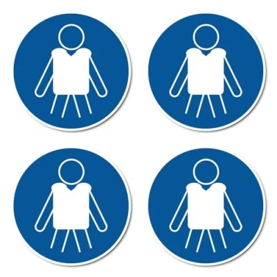 Afbeelding van Reddingsvest gebruiken: M053 DIN EN ISO 7010 / ASR A1.3 stickers: Ø 10 cm, 4 stuks