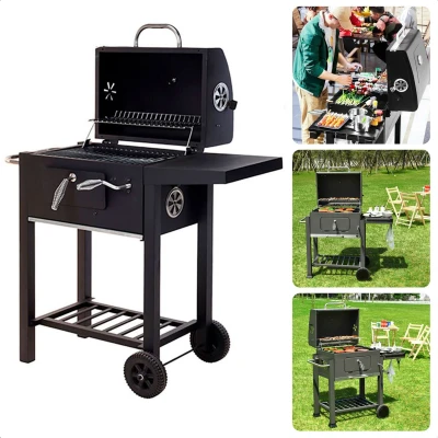 Afbeelding van Cheqo Luxe Houtskool BBQ Houtskoolbarbecue Grillwagen met Thermometer en Voorraadrek Barbecue Wielen Zware Kwaliteit Houtskoo