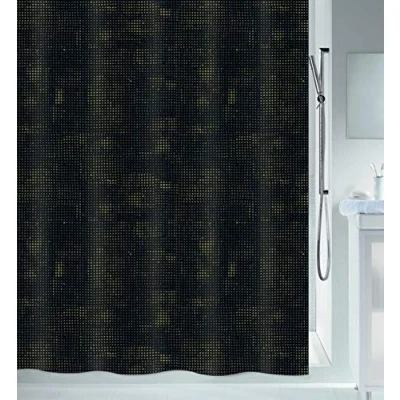 Afbeelding van Spirella Anti schimmel douchegordijn &quot;Georges&quot;, antibacterieel, wasbaar, waterdicht, polyester, 180 x 200 cm, zwart/goud