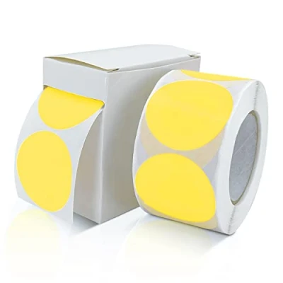 Afbeelding van Ronde stickers, 38 mm, geel, zelfklevend, rol, kleine plakpunten, etiketten, kleurcodering, cirkelstickers, verwijderbaar, weerbestendig, met dispenserdoos, 500 stuks