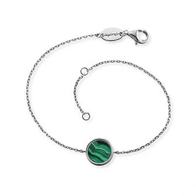 Afbeelding van Engelsrufer Damen Armband aus Sterling Silber und Malachit Kraftstein Anhänger, Karabinerverschluss, in zwei Längen verstellbar, nickelfrei, ERB LILGEM ML