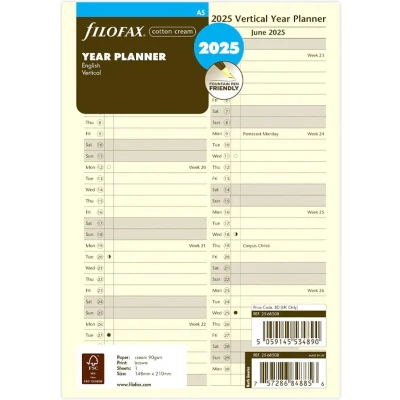 Afbeelding van Filofax A5 2025 Year planner verticaal cotton cream