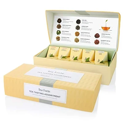 Afbeelding van Tea Forte Diverse klassieke thee, kleine presentatiedoos, Sampler cadeauset met handgemaakte piramide infusers kruiden, zwart, groen, wit, 10 stuks (pak van 1)