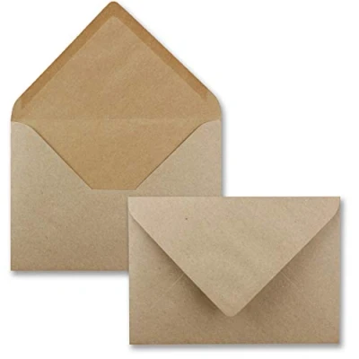 Afbeelding van Enveloppen, 100 stuks, B6, 17,6 x 12,5 cm, kraftpapier, natte plakrand met puntige klep, 120 g/m², voor bruiloft, wenskaarten, uitnodigingen