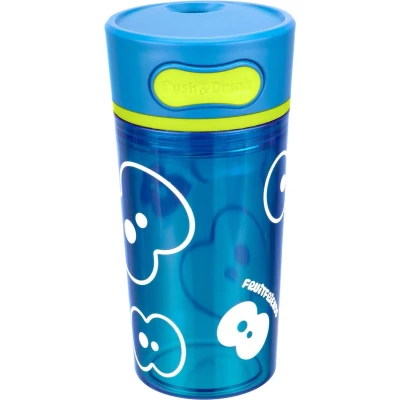 Afbeelding van FruitFriends Push &amp; Drink Drinkbeker 300 ml Blauw Antilek Drinkfles voor kinderen