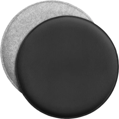 Afbeelding van Miqio Design zitkussen, omkeerbaar kussen, rond, van vilt en kunstleer, stoelkussen ø35 cm, set 2, zitkussens voor bank stoel, lichtgrijs zwart