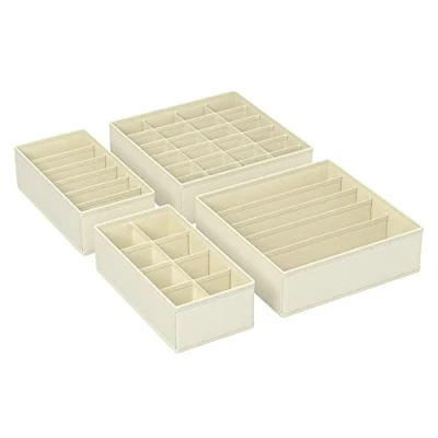 Afbeelding van SONGMICS Opbergdozen voor ondergoed, lade organizer, opbergsysteem kledingkast, opvouwbaar, beha&#039;s, sokken, stropdassen, vouwdoos, stoffen doos, set van 4, beige RUS04M