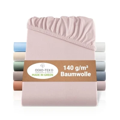 Afbeelding van BaSaTex Bio Jersey hoeslaken 90x200 cm 100% biologisch katoen GOTS gecertificeerd 100x200 kleur: oudroze