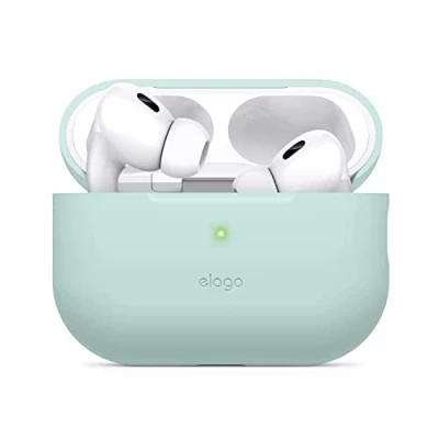 Afbeelding van elago Silicone Hoesje Compatible met Apple AirPods Pro 2e Generatie Case Cover (2022), Beschermend Geval, Front LED Zichtbaar Hoes, Ondersteunt Draadloos Laden (Groen)