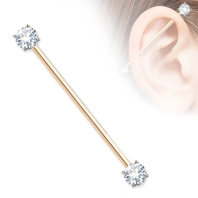 Afbeelding van Industrial piercing gemmed balletje wit rose gold plated