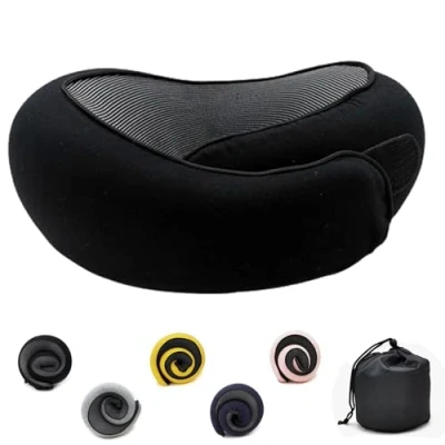 Afbeelding van Flyhugz Nekkussen, Verstelbaar Reisnekkussen Van Traagschuim, Katoenen Neksteunkussen, Opvouwbaar U vormig Nekkussen Met Kliksluiting, Praktisch Ergonomisch Reiskussen,black
