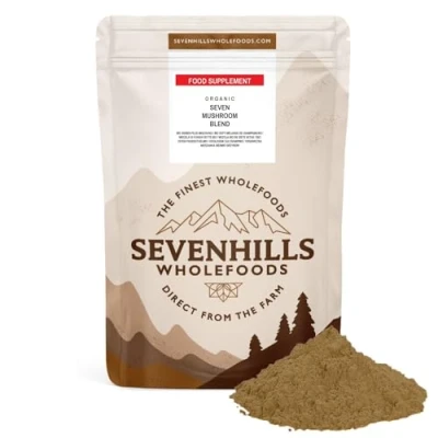 Afbeelding van Sevenhills Wholefoods Biologischlogische mix van zeven paddenstoelen in poeder (Reishi, Chaga, Shiitake, Maitake, Lion&#039;s Mane, Cordyceps, Tremella) 100g