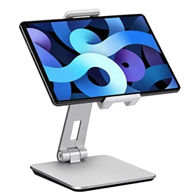 Afbeelding van Tablet Standaard Verstelbaar en Opvouwbaar, 360 Draaibare Zware Aluminium Houder, Compatibel met iPad, Samsung Tab, Surface Pro, Kindle Fire (7 13&quot;) (Zilver)