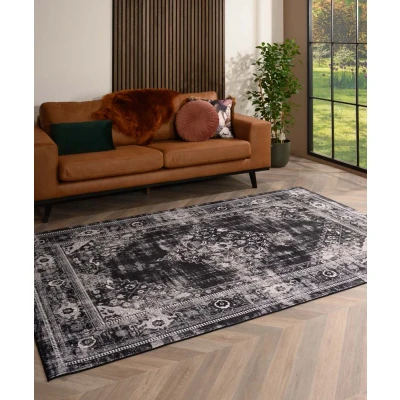 Afbeelding van Wasbaar Vloerkleed Leona Zwart 80x150 Cm