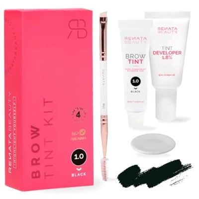 Afbeelding van RB Renata BEAUTY schoonheidsset met wenkbrauwverf kleur voor wenkbrauwen 3 in 1 kleurset: kleur, oxidatiecrème, stylingpenseel gaat lang mee tot 30 x kleuring [zwart]
