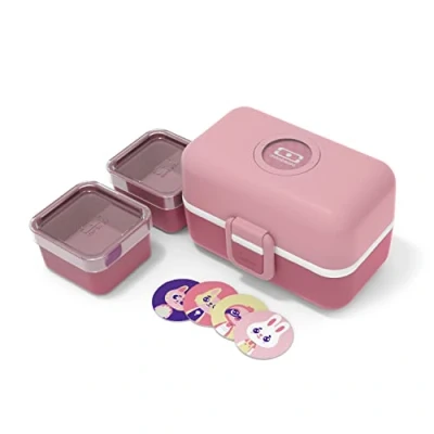 Afbeelding van MONBENTO Lunchbox Kinderen MB Tresor Blush Lunch en/of Snacktrommel met 3 Compartimenten Ideaal School/Park Vrij van BPA Duurzaam en veilig Roze