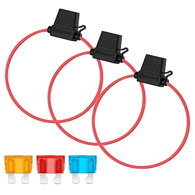 Afbeelding van Gebildet 3pcs 32V 20A Waterdichte Zekeringhouder,16AWG ATO Bladzekeringhouder in Lijn met een Dop,Standaard Stopcontact Middelgrote Bladzekering(5A/10A/15A)