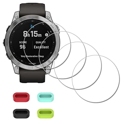 Afbeelding van iDaPro [4 stuks] Schermbeschermer voor Garmin fenix 7 / Sapphire Solar Watch + Siliconen Anti stof Plugs Gehard Glas Kras
