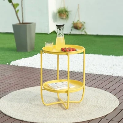 Afbeelding van Tuintafel Sandefjord bijzettafel rond metaal 57,5xØ40 cm geel [en.casa]