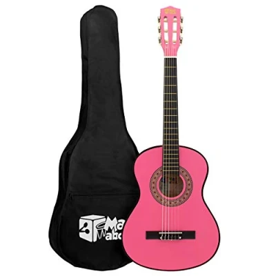 Afbeelding van Mad About MA CG06 klassieke gitaar, 1/4 maat roze gitaar kleurrijke Spaanse met draagtas, riem, pick en reserve snaren