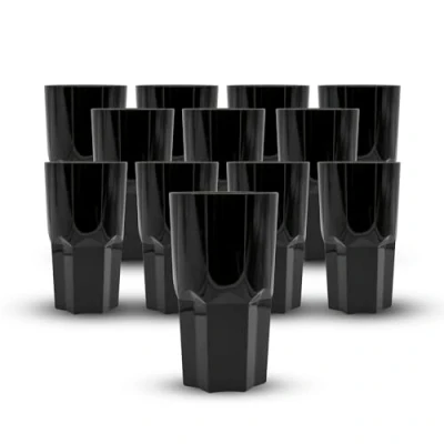 Afbeelding van DOJA Barcelona bekers van hard plastic, 50 cl, 12 stuks, zwarte plastic bekers, 154 x 87 1,8 mm, harde polycarbonaat kunststof, herbruikbare drinkglazen, voor water, cocktail enz.