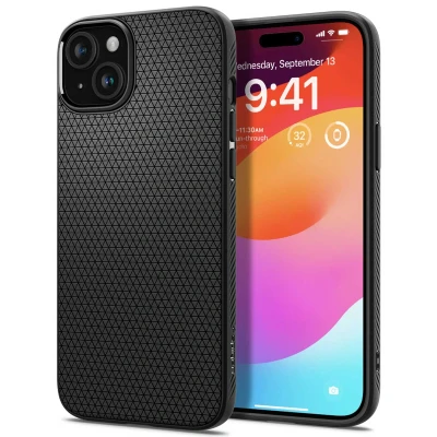 Afbeelding van Apple iPhone 15 Hoesje Siliconen en TPU (zacht) Spigen Softcase/Backcover Zwart Telefoonhoesje Shockproof/Valbescherming
