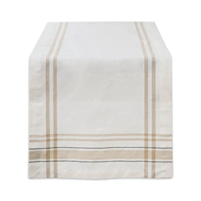 Afbeelding van DII Franse Stripe Tafelblad Collectie Boerderij Stijl Eettafel Linnen Tafelloper, 14x108, Wit Chambray