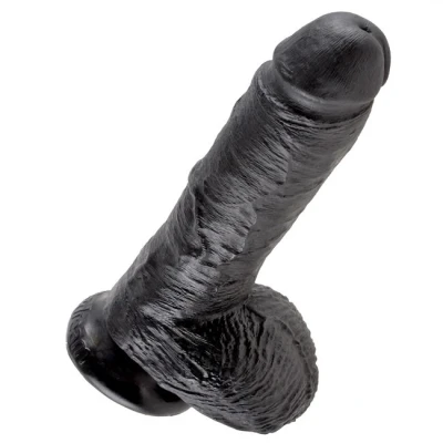 Afbeelding van Zwarte realistische XL dildo met ballen 20 cm