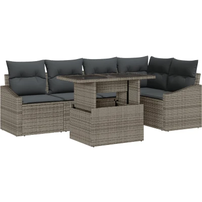 Afbeelding van vidaXL 6 delig tuinbankstel met kussens grijs poly rattan