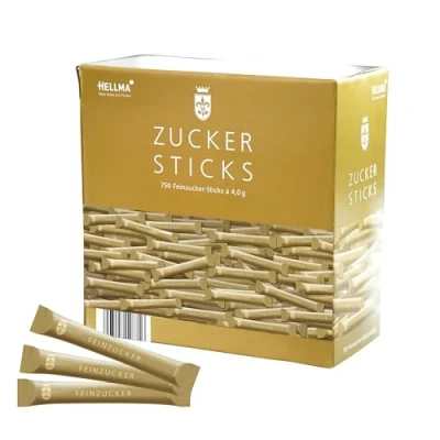 Afbeelding van Hellma Zucker Sticks Goldline, Zucker, Portionszucker, Feinzucker, Zuckertüten, für Gastro, Hotel, Büro, Kantine, 750 Stück á 4 g