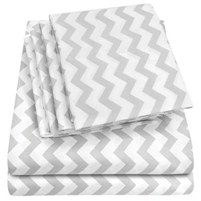Afbeelding van Queen lakens Chevron grijs 6 delig 1500 Supreme Collection Fijn geborsteld microvezel diepe zak lakenset Beddengoed 2 extra kussenslopen, voordelig, Queen,