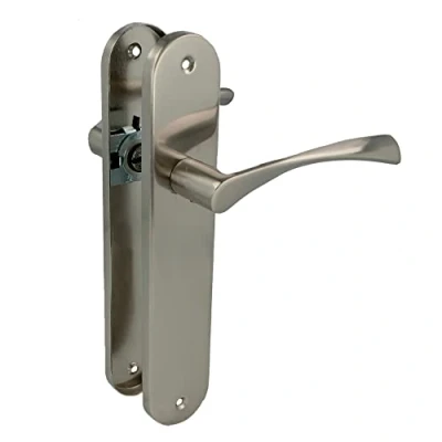 Afbeelding van Amig Deurklinkset met stalen plaat model ISHI PB 240 x 45 mm 8 vierkant elegant en eenvoudig design zonder sleutelgat geborsteld aluminium nikkel