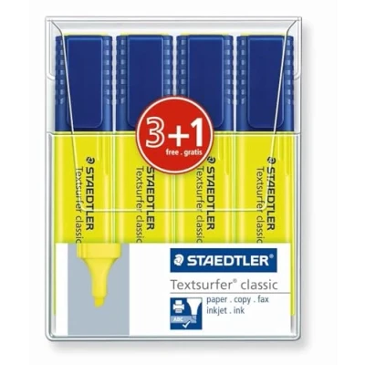 Afbeelding van Staedtler 364 1 WP4P Textsurfer Classic rassenzuiver, 4 stuks in zachte plastic etui, geel