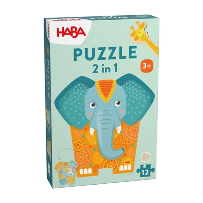 Afbeelding van Houten 2 in 1 puzzel olifant (12 stukken)