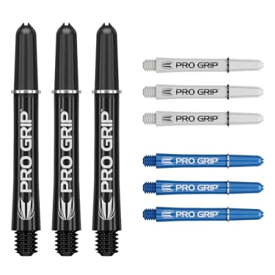 Afbeelding van Target Darts Pro Grip Shafts Set van 9 3 Kleuren, Zwart/Wit/Blauw Tussenmaat, 41mm Dart Stems, Professionele Accessoires, 2BA Schacht Multipack met Ringen